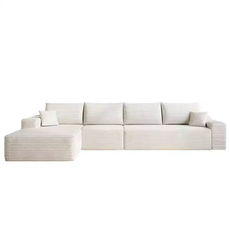 MAYEERTY 107 Canapé d'angle en forme de L blanc, modulaire en velours côtelé moelleux, aucun assemblage requis