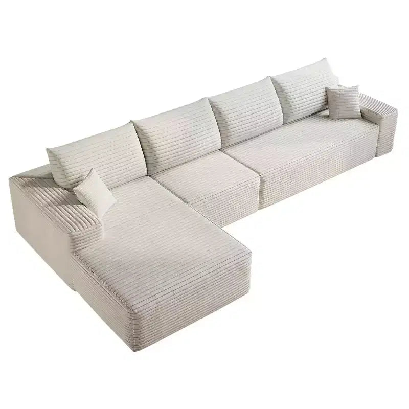 MAYEERTY 107 Canapé d'angle en forme de L blanc, modulaire en velours côtelé moelleux, aucun assemblage requis