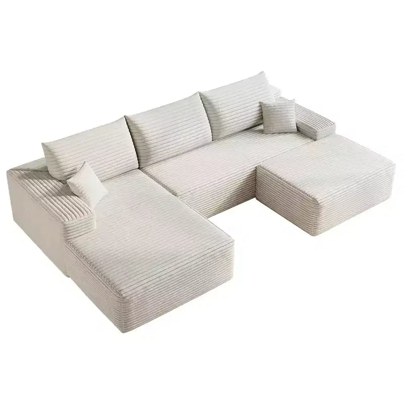 MAYEERTY 107 Canapé d'angle en forme de L blanc, modulaire en velours côtelé moelleux, aucun assemblage requis