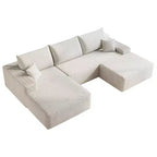 MAYEERTY 107 Canapé d'angle en forme de L blanc, modulaire en velours côtelé moelleux, aucun assemblage requis