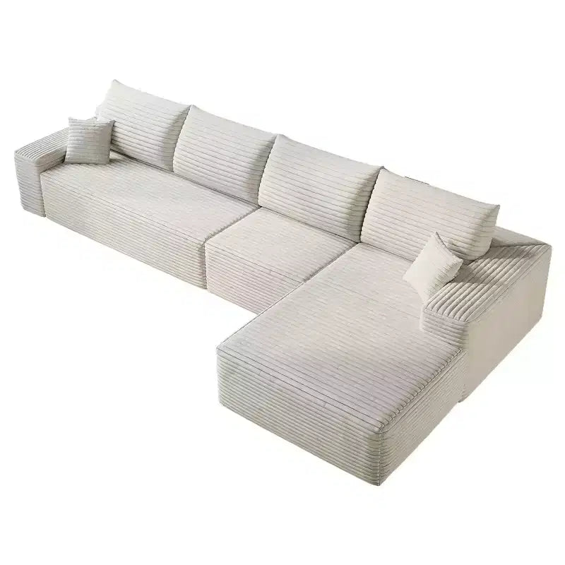 MAYEERTY 107 Canapé d'angle en forme de L blanc, modulaire en velours côtelé moelleux, aucun assemblage requis