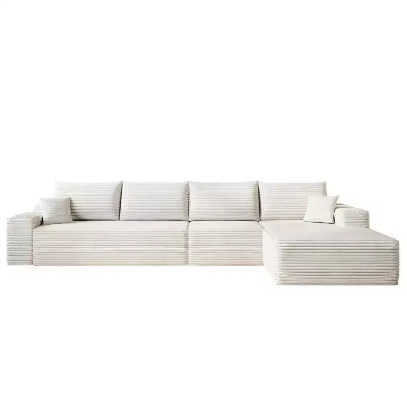 MAYEERTY 107 Canapé d'angle en forme de L blanc, modulaire en velours côtelé moelleux, aucun assemblage requis