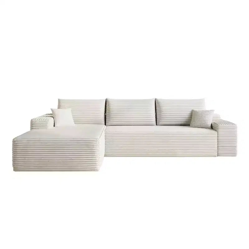 MAYEERTY 107 Canapé d'angle en forme de L blanc, modulaire en velours côtelé moelleux, aucun assemblage requis