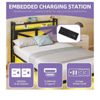 Cadre de lit flottant en métal à LED pour lit jumeau avec station de charge pour chambre à coucher, cadre de lit plateforme en métal robuste