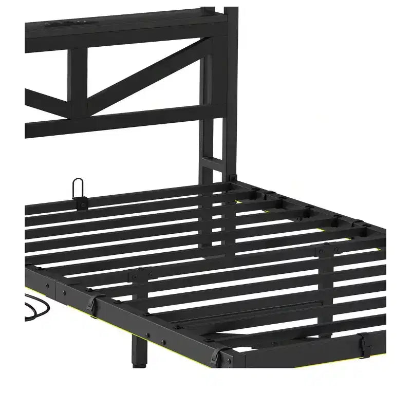 Cadre de lit flottant en métal à LED pour lit jumeau avec station de charge pour chambre à coucher, cadre de lit plateforme en métal robuste
