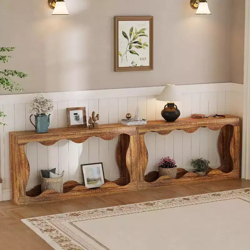 Console de ferme avec rangement, Table de canapé étroite pour couloir, salon, Table d'appoint industrielle en bois, Support de table d'entrée robuste