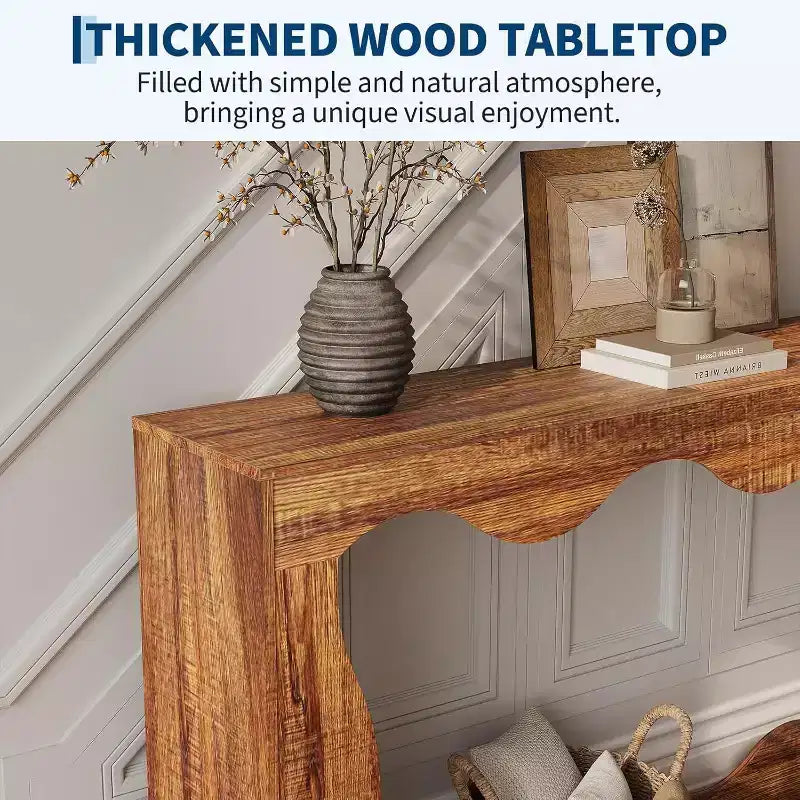 Console de ferme avec rangement, Table de canapé étroite pour couloir, salon, Table d'appoint industrielle en bois, Support de table d'entrée robuste