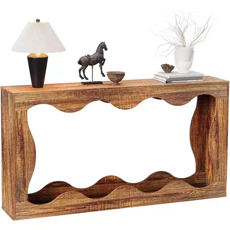 Console de ferme avec rangement, Table de canapé étroite pour couloir, salon, Table d'appoint industrielle en bois, Support de table d'entrée robuste