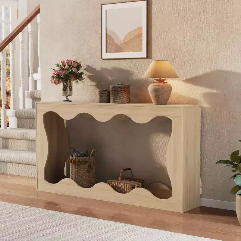 Console de ferme avec rangement, Table de canapé étroite pour couloir, salon, Table d'appoint industrielle en bois, Support de table d'entrée robuste