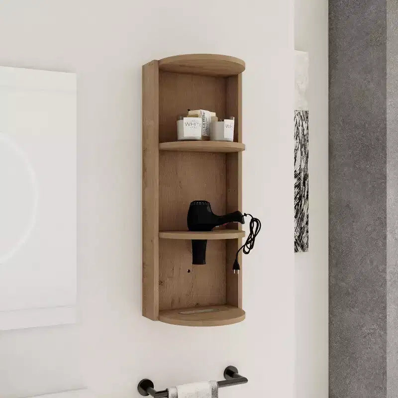 Étagères d'angle de salle de bain à 3 niveaux, support de rangement mural 12 avec étagères pour sèche-cheveux, organisateur d'armoire latérale, étagère d'angle en bois pour la décoration des petits espaces