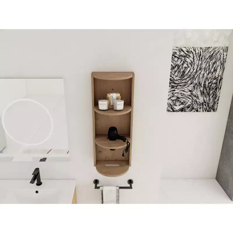 Étagères d'angle de salle de bain à 3 niveaux, support de rangement mural 12 avec étagères pour sèche-cheveux, organisateur d'armoire latérale, étagère d'angle en bois pour la décoration des petits espaces