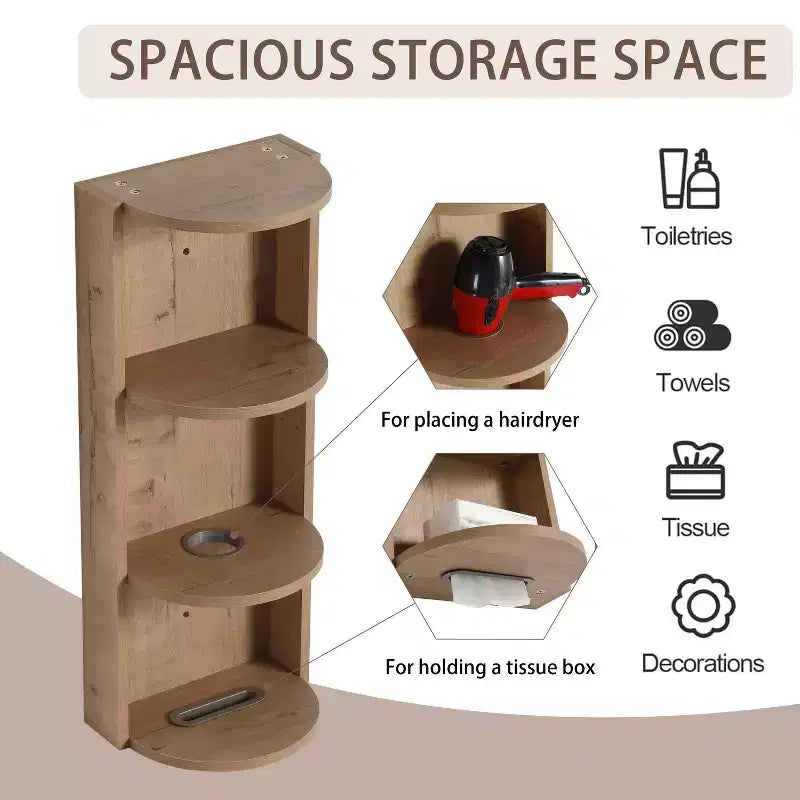 Étagères d'angle de salle de bain à 3 niveaux, support de rangement mural 12 avec étagères pour sèche-cheveux, organisateur d'armoire latérale, étagère d'angle en bois pour la décoration des petits espaces