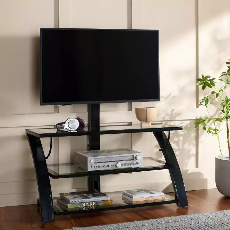 Meuble télé multimédia à panneau plat 3-en-1 Aiden - Noir - SEI