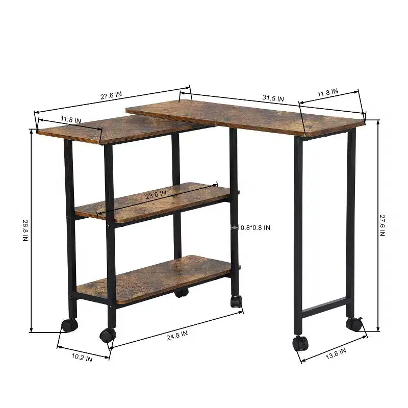 FurnitureR Desserte de cuisine rotative avec roues verrouillables, 3 étagères de rangement, table d'appoint réglable à 360° pour salon, bureau, petits espaces