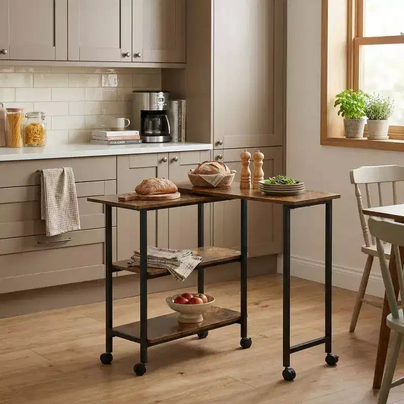 FurnitureR Desserte de cuisine rotative avec roues verrouillables, 3 étagères de rangement, table d'appoint réglable à 360° pour salon, bureau, petits espaces