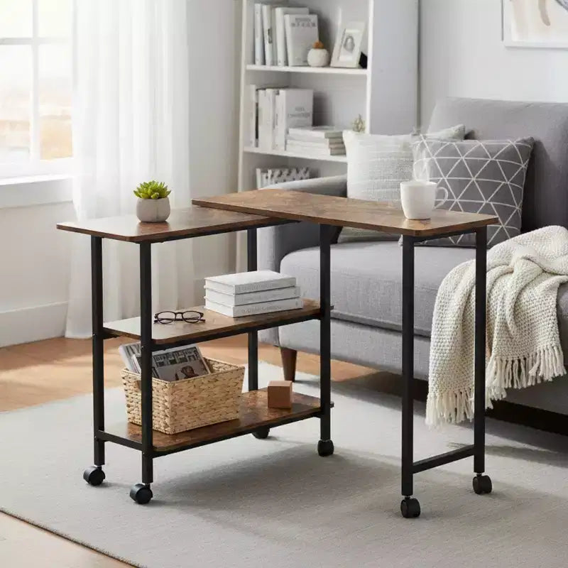 FurnitureR Desserte de cuisine rotative avec roues verrouillables, 3 étagères de rangement, table d'appoint réglable à 360° pour salon, bureau, petits espaces