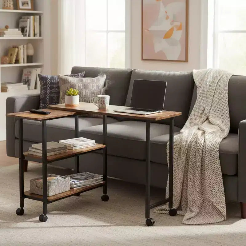 FurnitureR Desserte de cuisine rotative avec roues verrouillables, 3 étagères de rangement, table d'appoint réglable à 360° pour salon, bureau, petits espaces