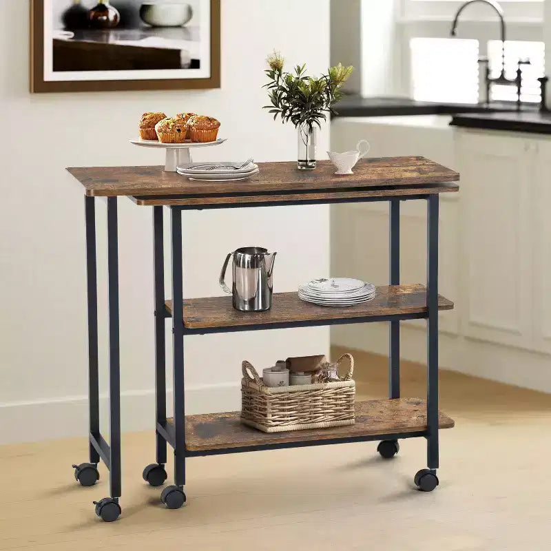 FurnitureR Desserte de cuisine rotative avec roues verrouillables, 3 étagères de rangement, table d'appoint réglable à 360° pour salon, bureau, petits espaces