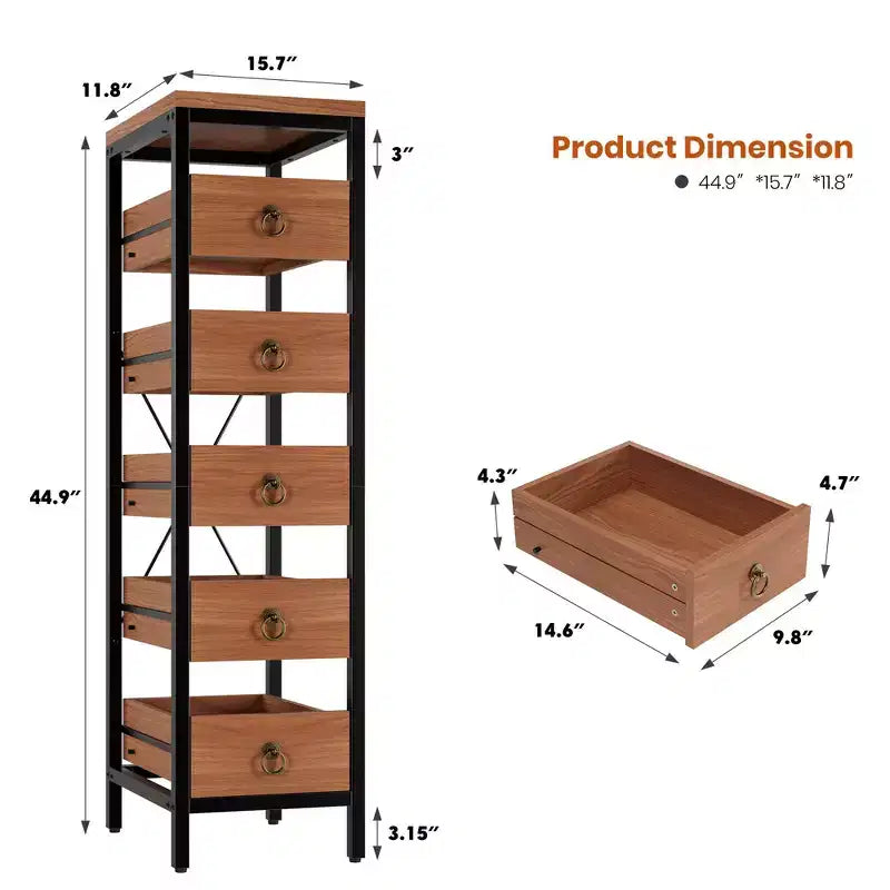 Organisateur de cuisine à 5 niveaux avec tiroirs coulissants, étagère de rangement étroite pour garde-manger et collations pour appartement, salle de bain