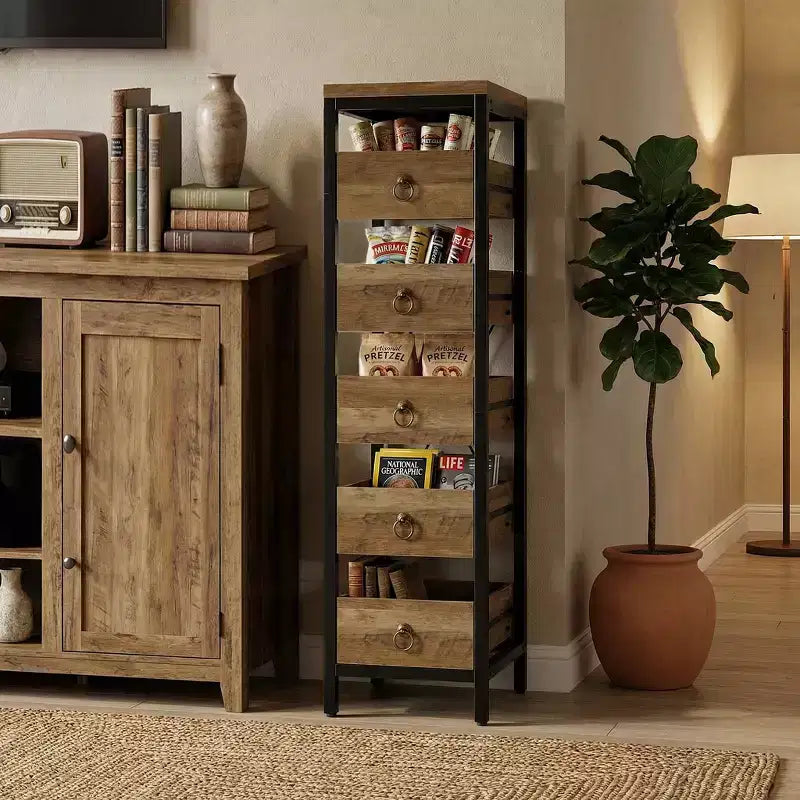 Organisateur de cuisine à 5 niveaux avec tiroirs coulissants, étagère de rangement étroite pour garde-manger et collations pour appartement, salle de bain