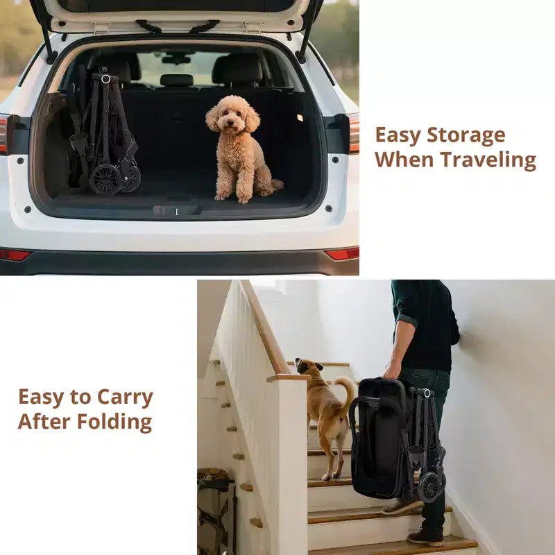 Poussette pour petits chiens et chats, poussette pliable légère pour animaux de compagnie avec roues anti-vibrations à 360°, panier de rangement et auvent pare-soleil