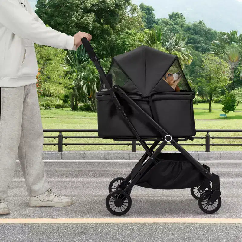 Poussette pour petits chiens et chats, poussette pliable légère pour animaux de compagnie avec roues anti-vibrations à 360°, panier de rangement et auvent pare-soleil