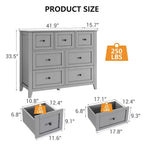 Commode de chambre GustoWave à 7 tiroirs, commode moderne, commode double en bois avec tiroirs profonds pour le salon, grise