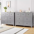 Commode de chambre GustoWave à 7 tiroirs, commode moderne, commode double en bois avec tiroirs profonds pour le salon, grise