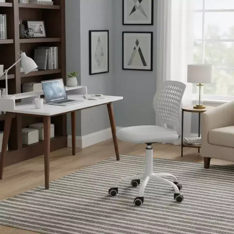 Chaise de bureau sans accoudoirs FurnitureR avec roulettes, chaise d'étude/d'ordinateur compacte réglable en hauteur, pivotante et respirante, grise