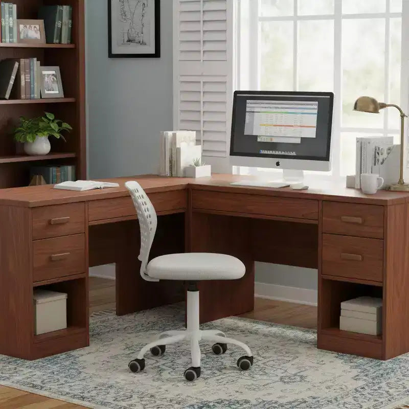 Chaise de bureau sans accoudoirs FurnitureR avec roulettes, chaise d'étude/d'ordinateur compacte réglable en hauteur, pivotante et respirante, grise