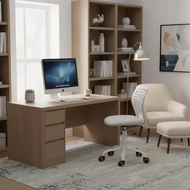 Chaise de bureau sans accoudoirs FurnitureR avec roulettes, chaise d'étude/d'ordinateur compacte réglable en hauteur, pivotante et respirante, grise