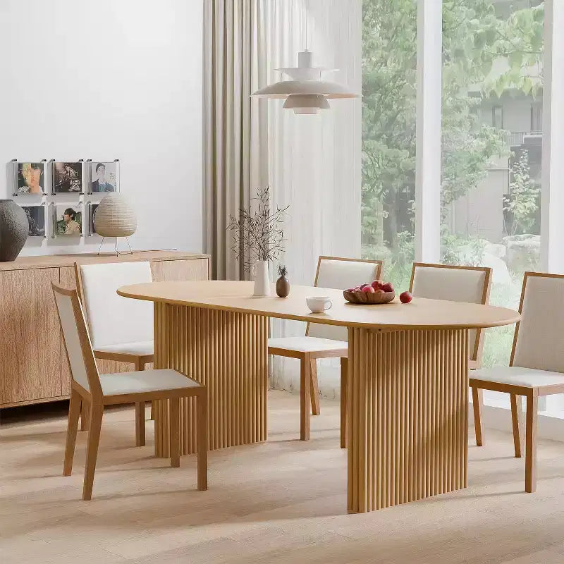 PexFix Grande Table à Manger Ovale 79 places 4-6 Table de Cuisine Moderne Style Ferme avec Base à Lattes en Bois pour Maison Salon Cuisine Bar Naturel