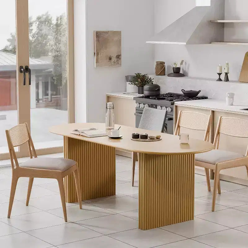 PexFix Grande Table à Manger Ovale 79 places 4-6 Table de Cuisine Moderne Style Ferme avec Base à Lattes en Bois pour Maison Salon Cuisine Bar Naturel