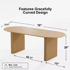 PexFix Grande Table à Manger Ovale 79 places 4-6 Table de Cuisine Moderne Style Ferme avec Base à Lattes en Bois pour Maison Salon Cuisine Bar Naturel