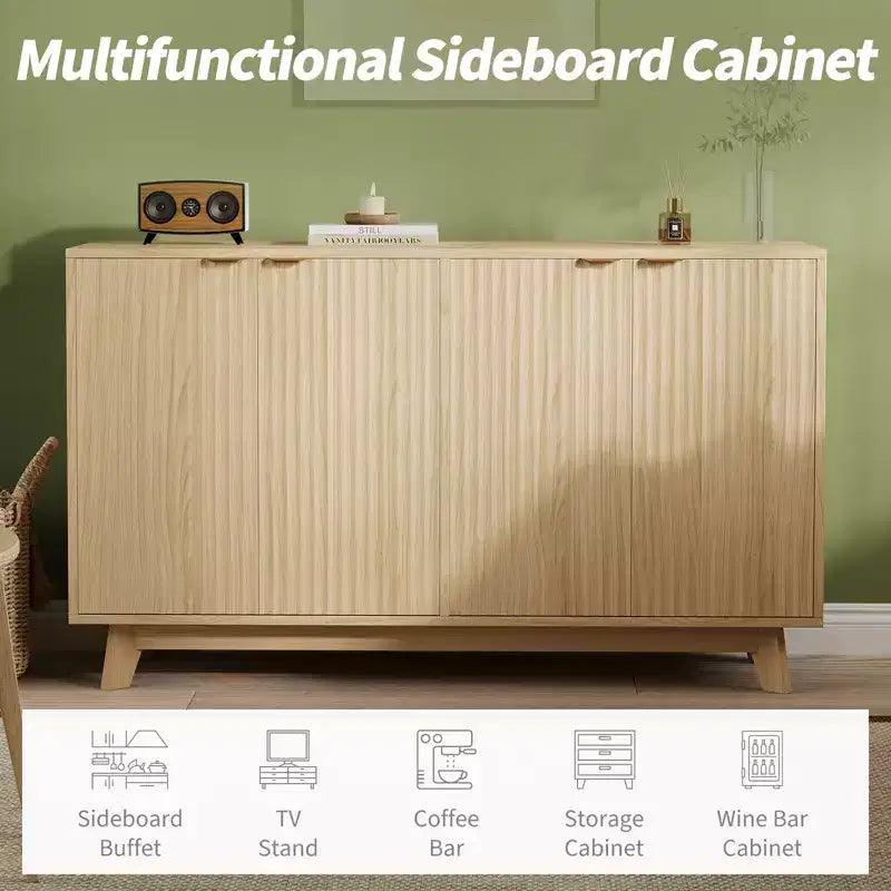 Crédence d'appoint cannelée moderne avec portes et étagères réglables, table console de bar à café en bois pour salon, salle à manger,