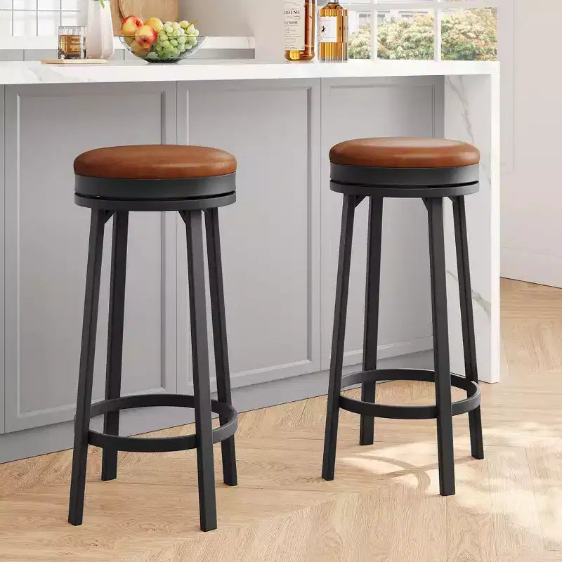 Tabourets de bar ronds sans dossier pivotants GustoWave 30'' (lot de 2), revêtement en cuir PU, cadre en métal et repose-pieds pour îlot de cuisine