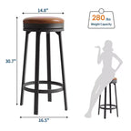 Tabourets de bar ronds sans dossier pivotants GustoWave 30'' (lot de 2), revêtement en cuir PU, cadre en métal et repose-pieds pour îlot de cuisine
