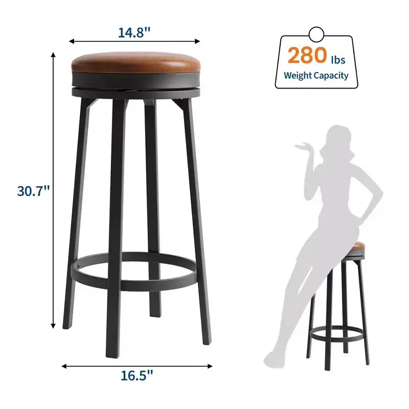 Tabourets de bar ronds sans dossier pivotants GustoWave 30'' (lot de 2), revêtement en cuir PU, cadre en métal et repose-pieds pour îlot de cuisine