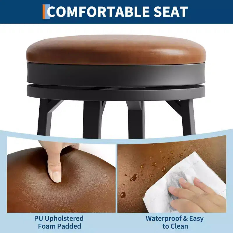 Tabourets de bar ronds sans dossier pivotants GustoWave 30'' (lot de 2), revêtement en cuir PU, cadre en métal et repose-pieds pour îlot de cuisine