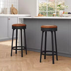 Tabourets de bar ronds sans dossier pivotants GustoWave 30'' (lot de 2), revêtement en cuir PU, cadre en métal et repose-pieds pour îlot de cuisine