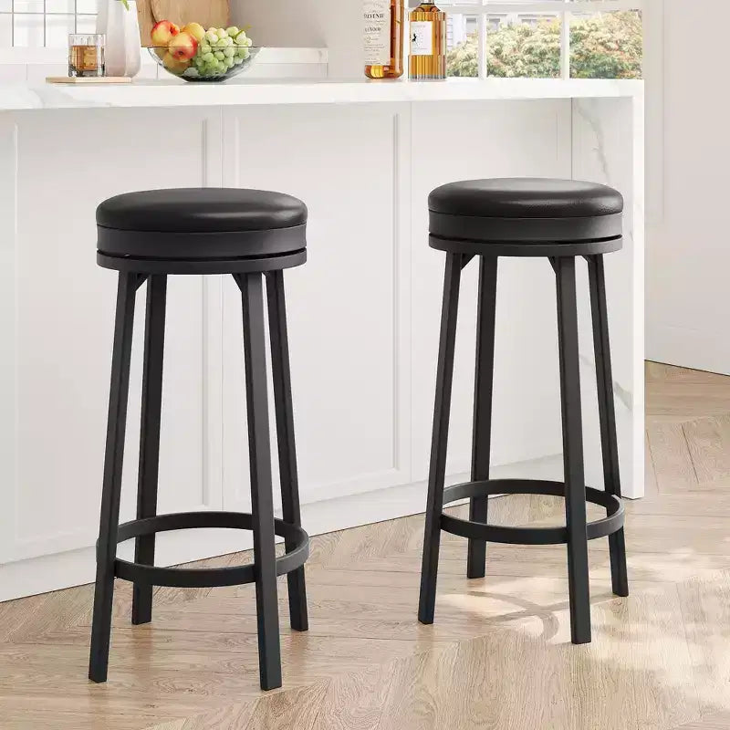 Tabourets de bar ronds sans dossier pivotants GustoWave 30'' (lot de 2), revêtement en cuir PU, cadre en métal et repose-pieds pour îlot de cuisine