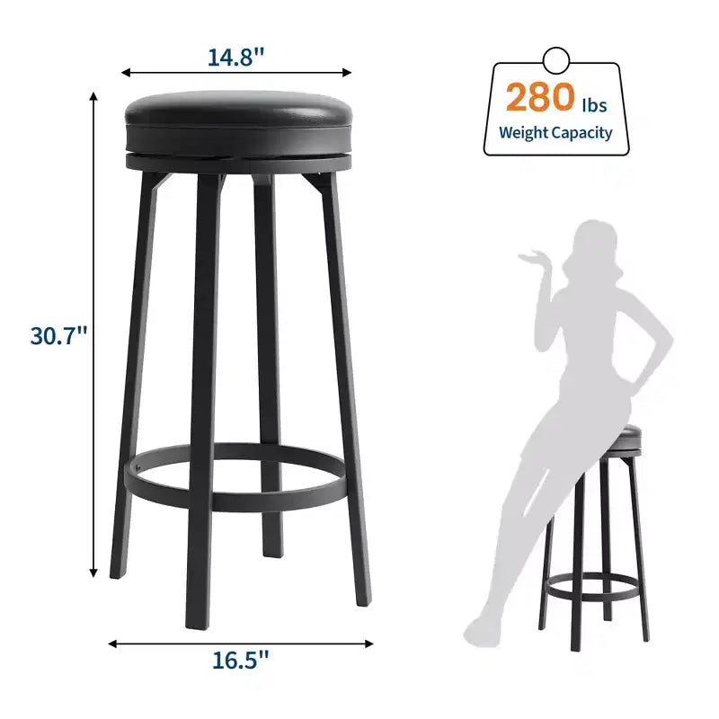Tabourets de bar ronds sans dossier pivotants GustoWave 30'' (lot de 2), revêtement en cuir PU, cadre en métal et repose-pieds pour îlot de cuisine