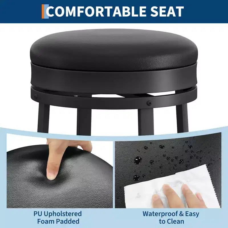 Tabourets de bar ronds sans dossier pivotants GustoWave 30'' (lot de 2), revêtement en cuir PU, cadre en métal et repose-pieds pour îlot de cuisine
