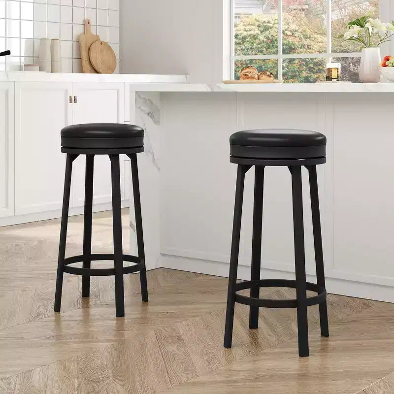 Tabourets de bar ronds sans dossier pivotants GustoWave 30'' (lot de 2), revêtement en cuir PU, cadre en métal et repose-pieds pour îlot de cuisine