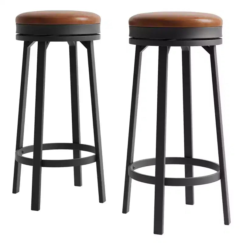 Tabourets de bar ronds sans dossier pivotants GustoWave 30'' (lot de 2), revêtement en cuir PU, cadre en métal et repose-pieds pour îlot de cuisine