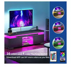 Meuble TV moderne avec station de charge et lumières LED pour téléviseur de 55/60/65 pouces, meuble de divertissement, console multimédia, salon