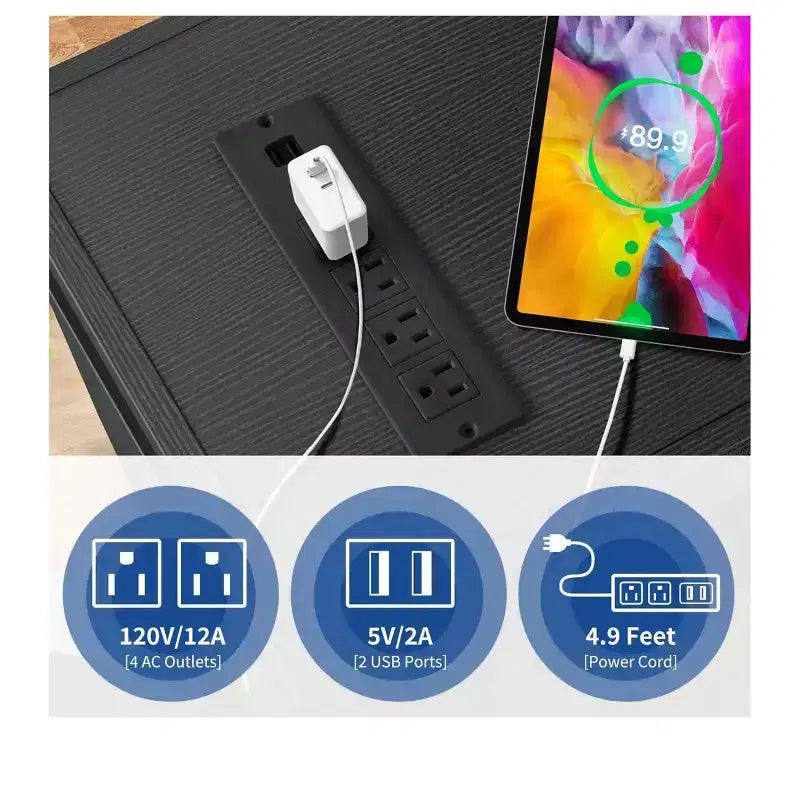 Meuble TV moderne avec station de charge et lumières LED pour téléviseur de 55/60/65 pouces, meuble de divertissement, console multimédia, salon