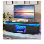 Meuble TV moderne avec station de charge et lumières LED pour téléviseur de 55/60/65 pouces, meuble de divertissement, console multimédia, salon