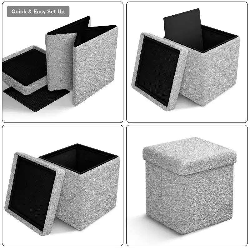 Sorbus Pouf de Rangement Pliable en Tissu Teddy de 15 Pouces - Pouf Confortable Polyvalent, Tabouret pour Salon, Chambre, Dortoir, et plus