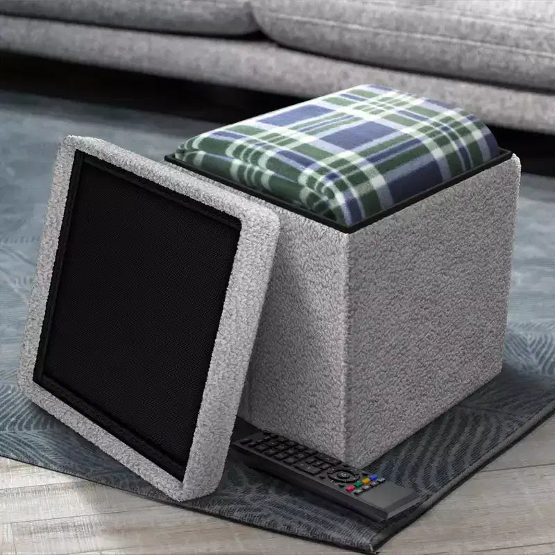Sorbus Pouf de Rangement Pliable en Tissu Teddy de 15 Pouces - Pouf Confortable Polyvalent, Tabouret pour Salon, Chambre, Dortoir, et plus